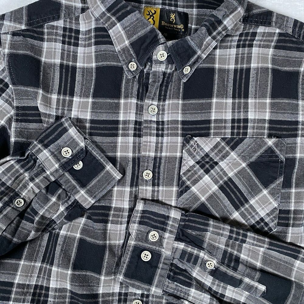 Browning Men's Black Plaid Large Long Sleeve Button Up Flannel Shirt